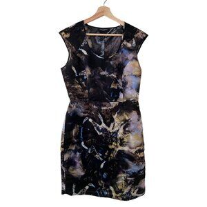 Piazza Sempione Marble Print Cap Sleeve Silk Sheath Dress Blue‎ Black IT 42 US 6